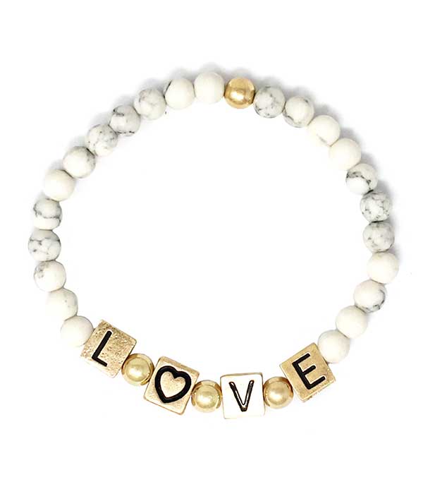 RELIGIOUS INSPIRATION WORD BLOCK AND SEMI PRECIOUS STONE STRETCH BRACELET - LOVE HOWLITE