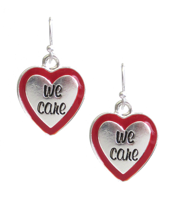 Nurse theme heart earring - we care