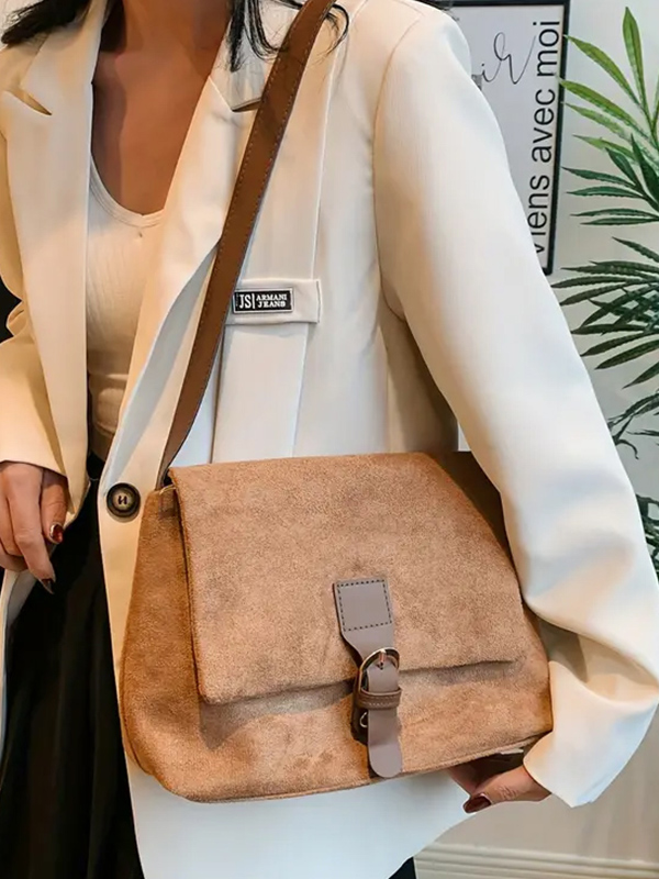 Vintage rustic faux suede shoulder bag