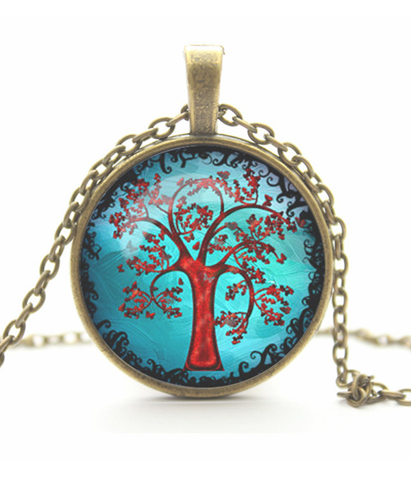 Antique bronze life of tree cabochon necklace