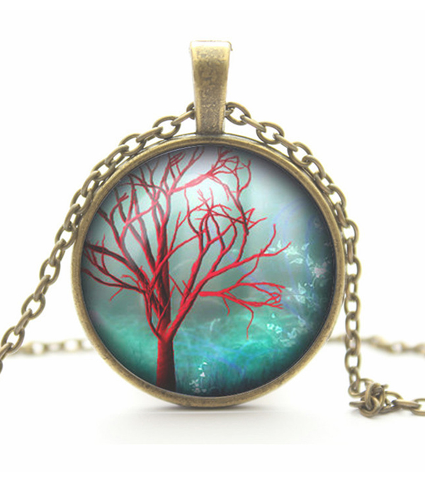 Antique bronze life of tree cabochon necklace