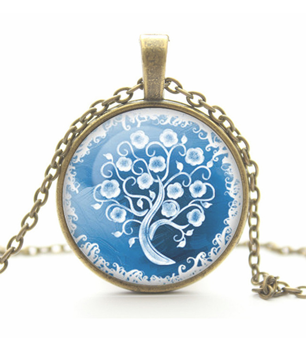 Antique bronze life of tree cabochon necklace