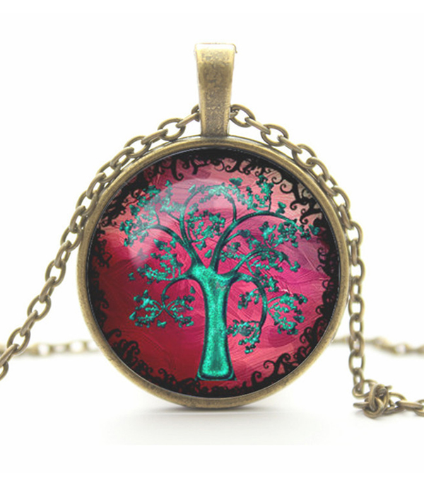 Antique bronze life of tree cabochon necklace