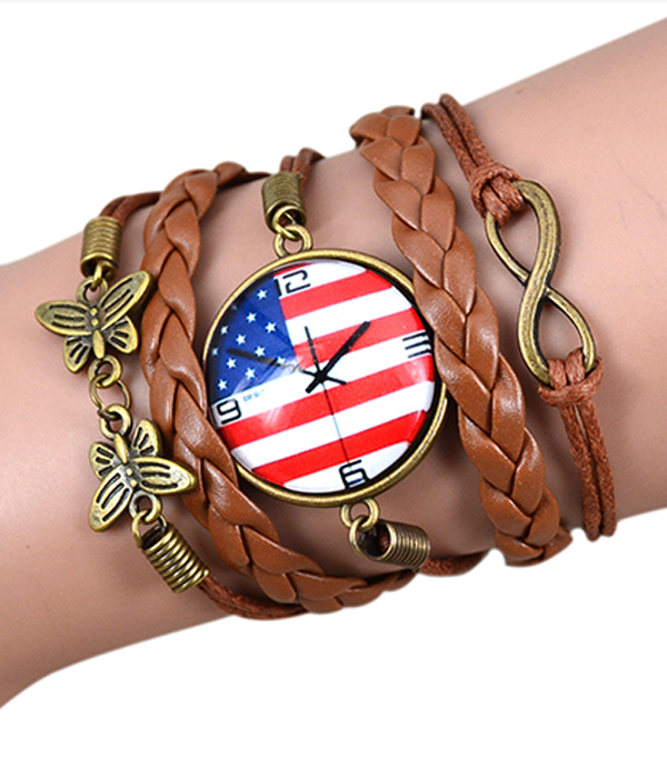 American flag multi leatherette bracelet