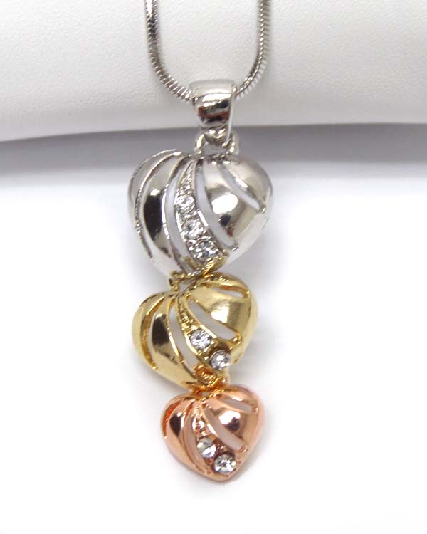 Made in korea whitegold plating crystal hearts pendant necklace