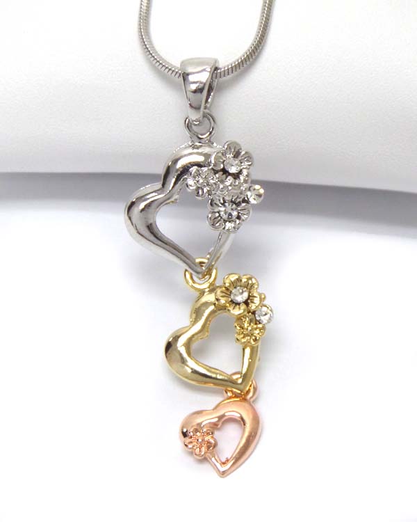 WHITEGOLD PLATING CRYSTAL HEARTS PENDANT NECKLACE