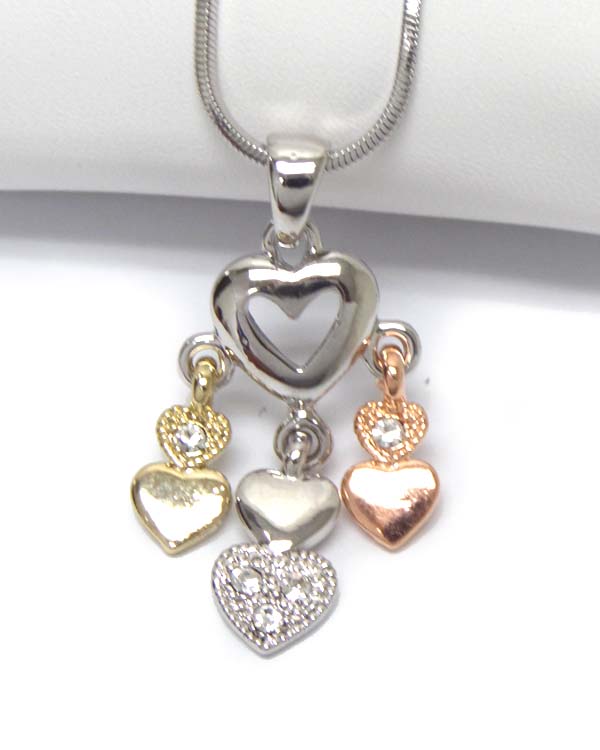 Made in korea whitegold plating crystal hearts pendant necklace