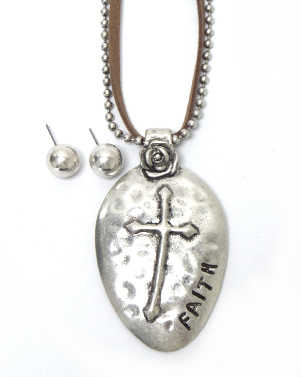 2 layer suede chain cross faith necklace 