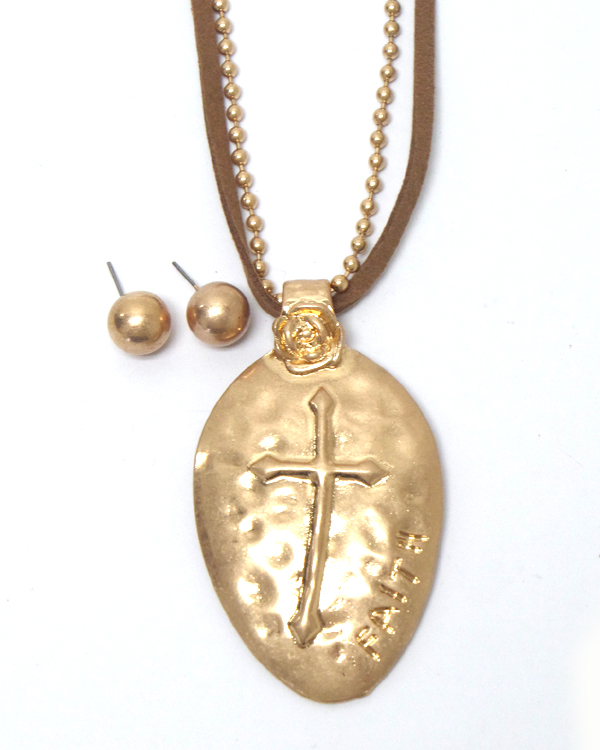 3 layer suede chain cross faith necklace 