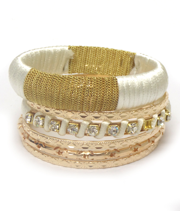 MULTI  DESIGN METAL AND CORD BANGLE BRACELET SET