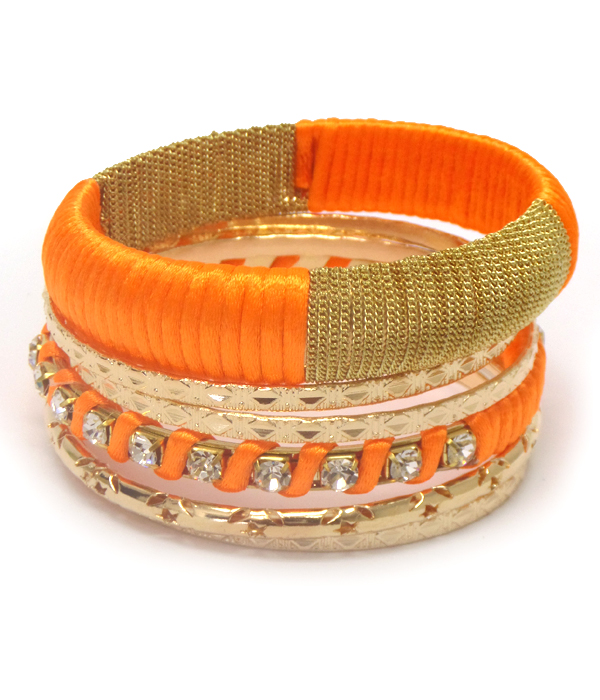 MULTI  DESIGN METAL AND CORD BANGLE BRACELET SET