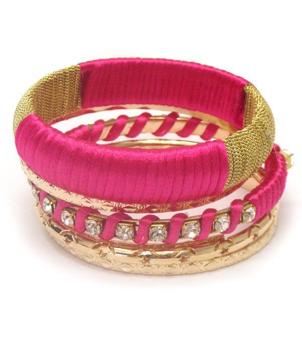 MULTI  DESIGN METAL AND CORD BANGLE BRACELET SET