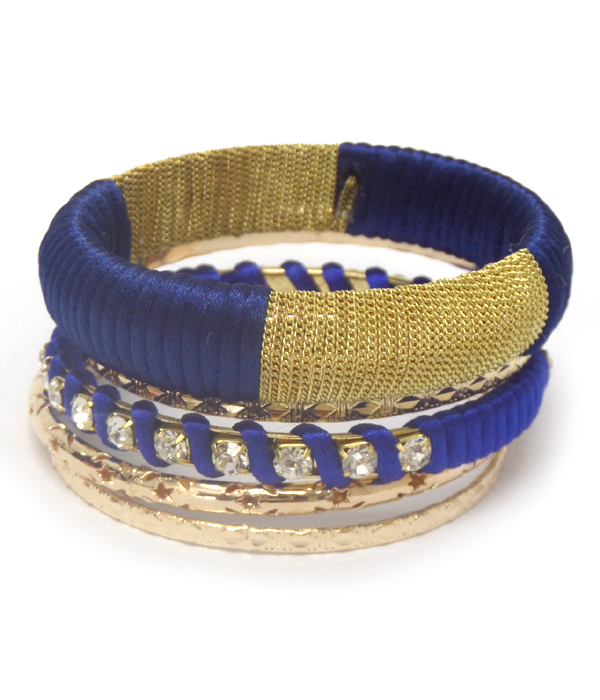 MULTI  DESIGN METAL AND CORD BANGLE BRACELET SET