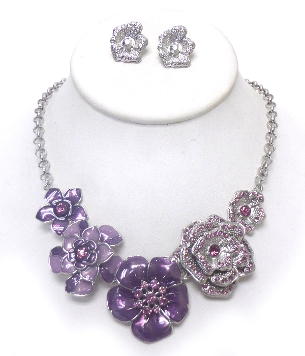 Round metal liinked flower  chain necklace set 