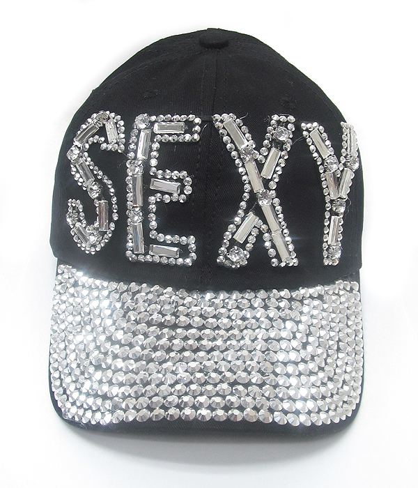 Rhinestone black denim baseball cap - sexy