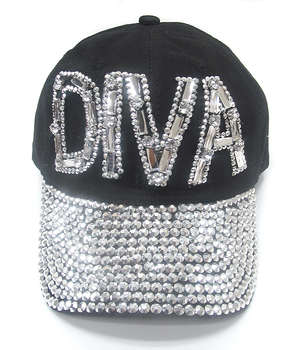 Rhinestone black denim baseball cap - diva