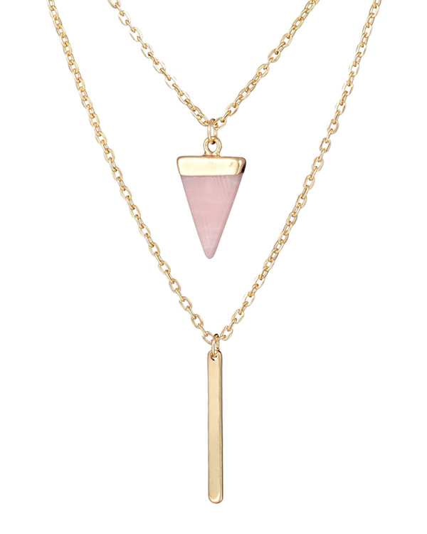Etsy style double layer stone and bar drop necklace