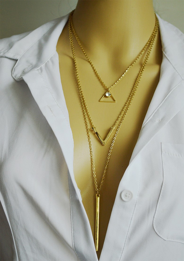 Etsy style triple layer metal bar drop necklace