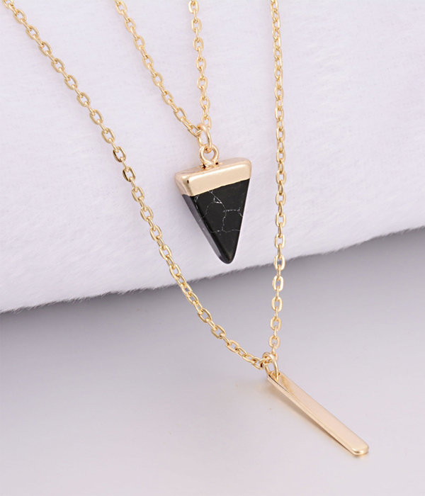 Etsy style double layer stone and bar drop necklace