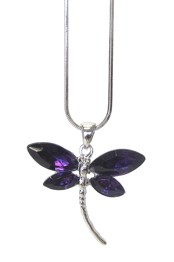 Made in korea whitegold plating crystal dragonfly pendant necklace
