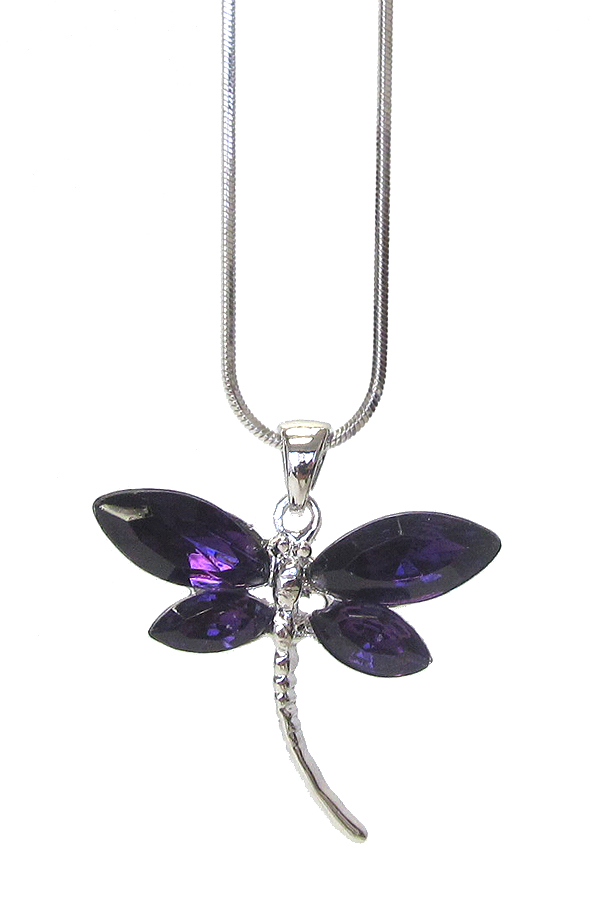 WHITEGOLD PLATING CRYSTAL DRAGONFLY PENDANT NECKLACE