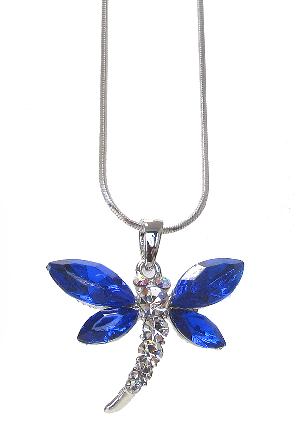 WHITEGOLD PLATING CRYSTAL DRAGONFLY PENDANT NECKLACE