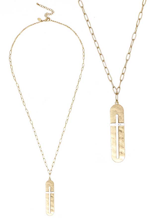Textured cross pendant long necklace
