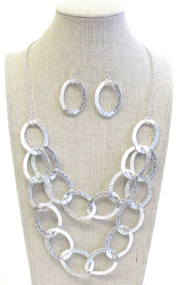 Multi metal ring link double layer necklace set
