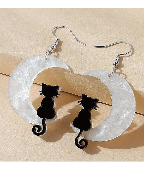 Cat and moon acrylic earring