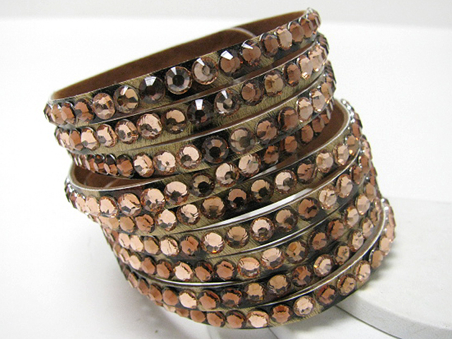 Multi row crystal stud leather wrist band