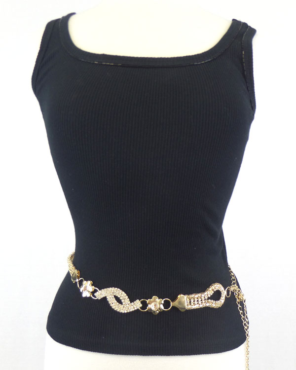Crystal deco buckle and metal mesh chain band belt