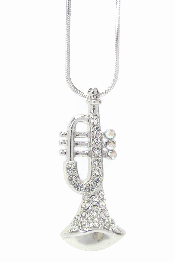 Made in korea whitegold plating crystal trumpet pendant necklace