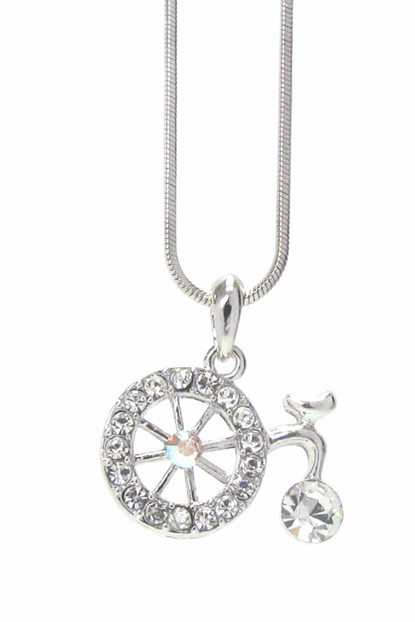 WHITEGOLD PLATING CRYSTAL BICYCLE PENDANT NECKLACE