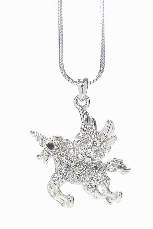 WHITEGOLD PLATING CRYSTAL UNICORN PENDANT NECKLACE