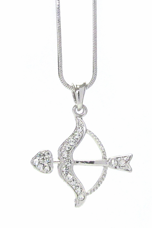 Made in korea whitegold plating crystal bow and arrow pendant necklace