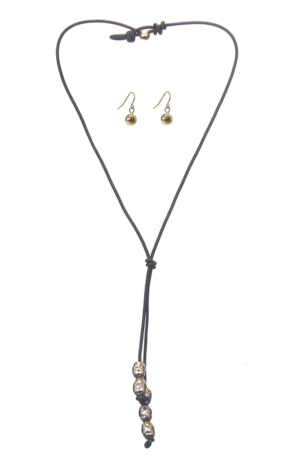 Multi metal pearl drop leatherette cord necklace set