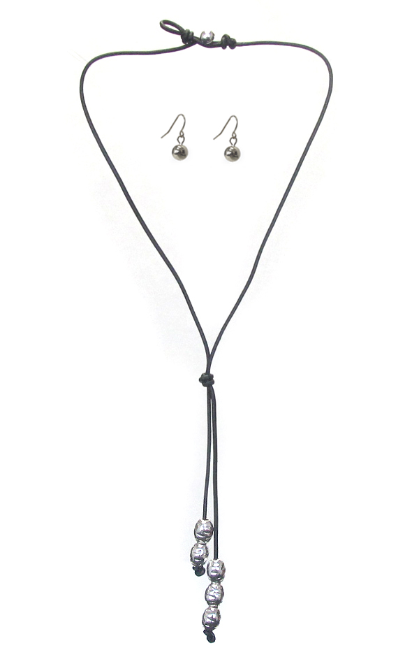 Multi metal pearl drop leatherette cord necklace set