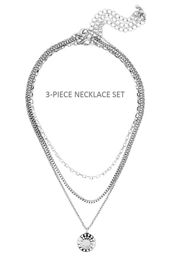 SUN PENDANT AND TRIPLE CHAIN NECKLACE SET