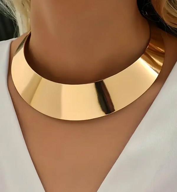 Chunky wide  metal choker necklace