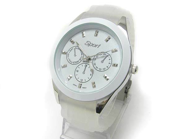 Round face fashion rubber band watch
