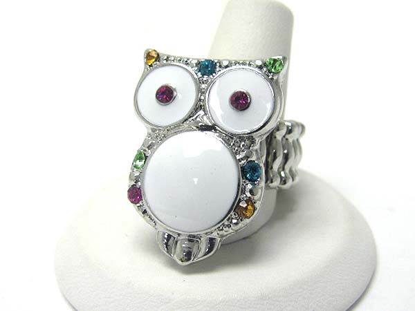 Crystal stud owl stretch ring