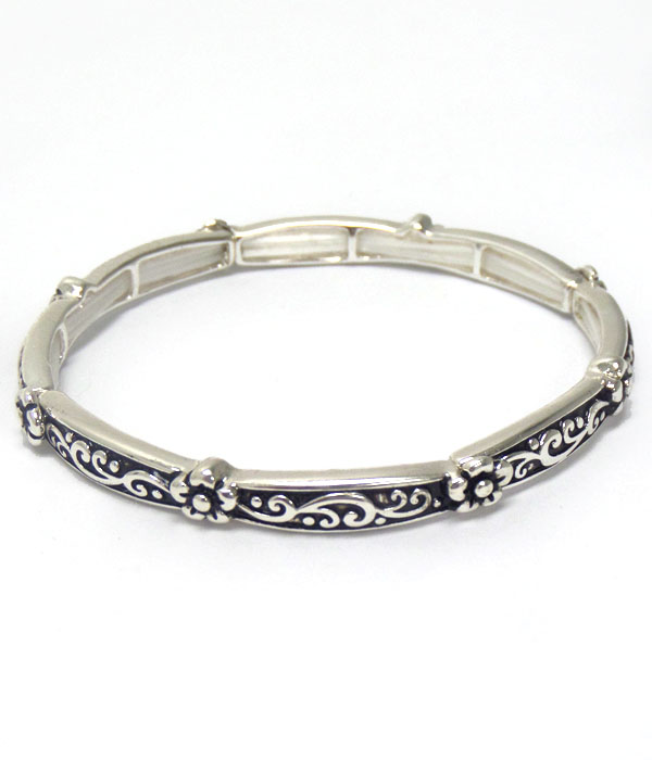 Metal casting flower pattern stackable stretch bracelet
