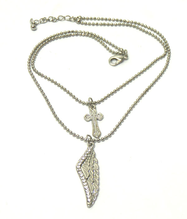 Angel wing and cross charm anklet