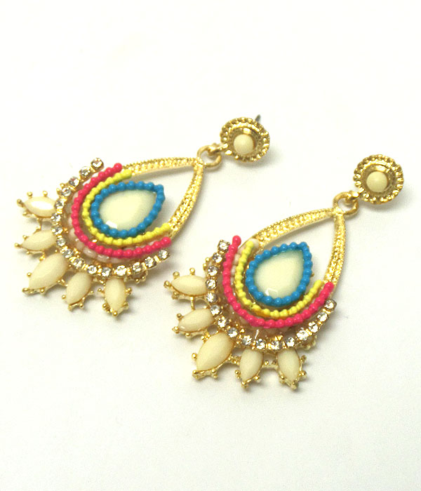 Crystal and seed bead on teardrop folkloric earring