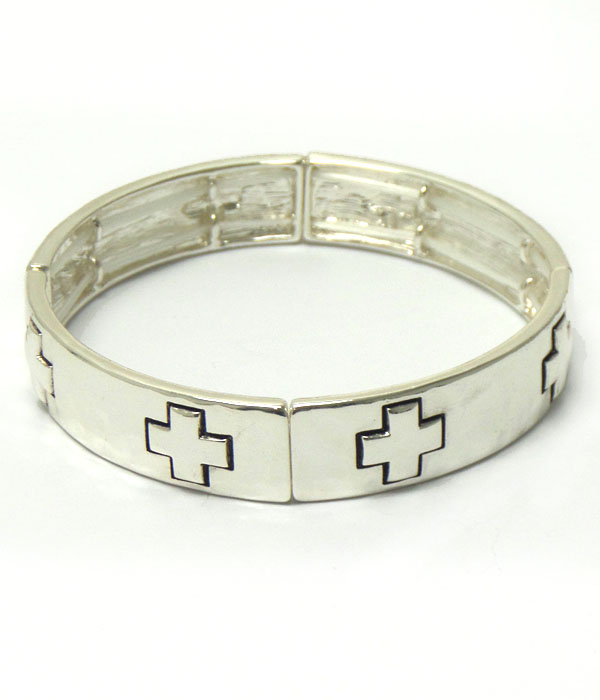 Plain metal cross stretch bracelet
