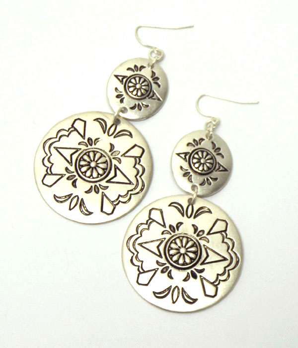 Metal filigree double disk drop earring