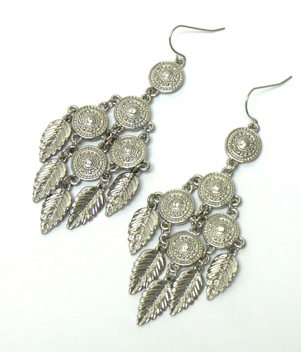 Crystal center disk and leaf drop earring