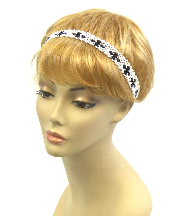 Handmade seed beads cross pattern stretch headband