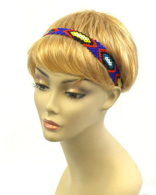 Handmade seed beads  chevron pattern stretch headband