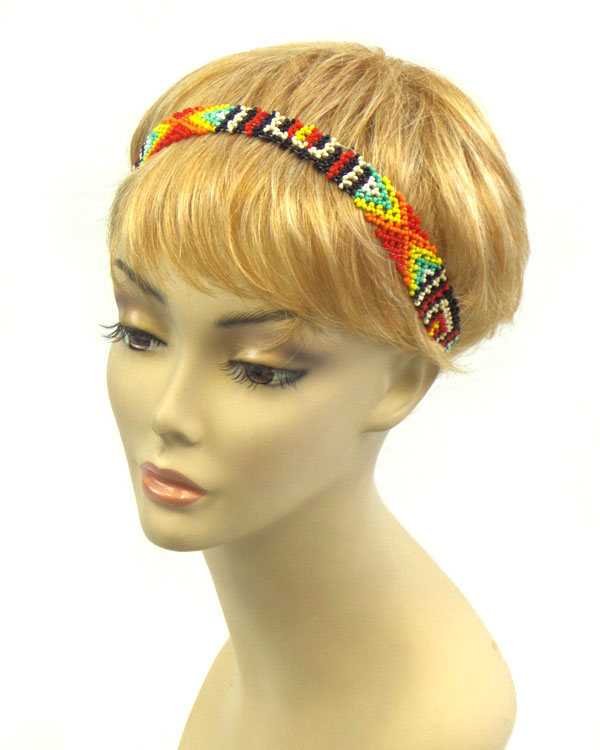 Handmade seed beads chevron pattern stretch headband